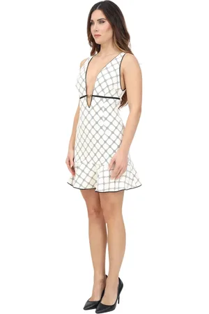 Elisabetta Franchi Sukienki, Kobieta, Biały, M, Elegancka krótka sukienka z nadrukiem w romby
