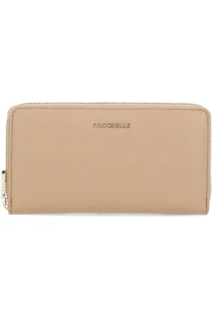Coccinelle Akcesoria, Kobieta, Beżowy, ONE SIZE, Elegancki Portfel Skórzany z Metalicznym Logo