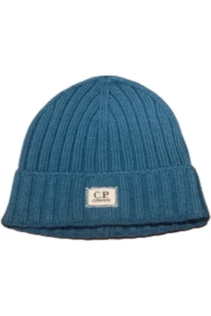 C.P. Company Akcesoria, Mężczyzna, Niebieski, ONE SIZE, Wełna, Patch Logo Beanie