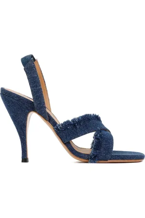 OFF-WHITE Buty, Kobieta, Niebieski, 40 EU, Denim, Sandały na obcasie Curvy Heel Denim