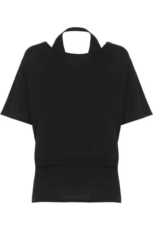 KANGRA CASHMERE Koszulki, Kobieta, Czarny, S, Kaszmir, Czarna Kaszmirowa Bawełniana Koszulka z Okrągłym Dekoltem