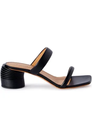 OFF-WHITE Buty, Kobieta, Czarny, 39 EU, Skóra, Czarne skórzane klapki na obcasie z podwójnym paskiem