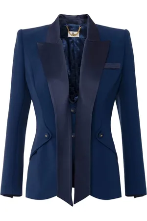 Elisabetta Franchi Kurtki, Kobieta, Niebieski, 2XL, Satynowa marynarka smokingowa z krepy z klapami