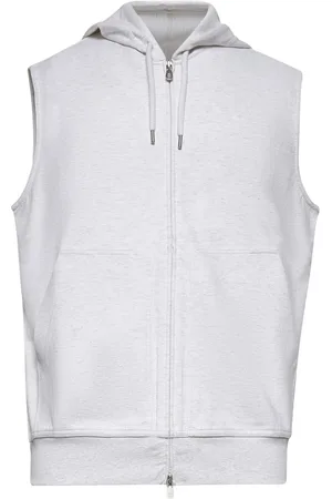 Brunello Cucinelli Bluzy, Mężczyzna, Szary, 2XL, Ecru Bezrękawnik z Kapturem i Zamkiem błyskawicznym