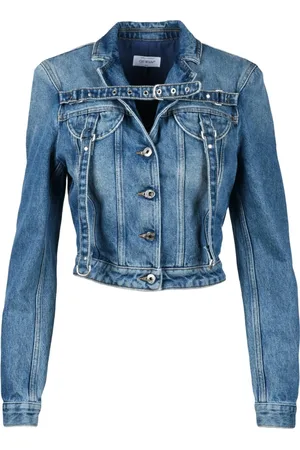 OFF-WHITE Kurtki, Kobieta, Niebieski, 2XS, Bawełna, Kurtka jeansowa z bawełny