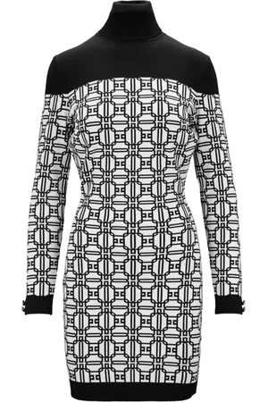 Elisabetta Franchi Sukienki, Kobieta, Czarny, XL, Sweter Sukienka z Wysokim Kołnierzem