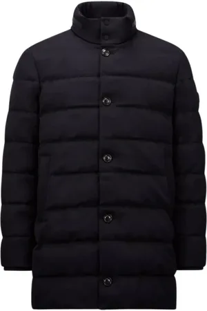 Moncler Kurtki, Mężczyzna, Niebieski, M, Wełna, Długa kurtka puchowa z wełny w kolorze granatowym