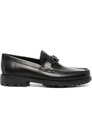 Salvatore Ferragamo Buty, Mężczyzna, Czarny, 41 EU, Skóra, Czarne skórzane mokasyny Gancini