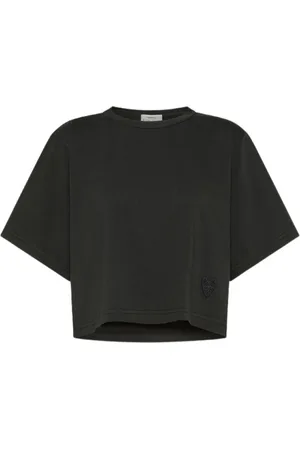 FORTE FORTE Koszulki, Kobieta, Czarny, M, Czarna Crop T-shirt Bawełniana dzianina