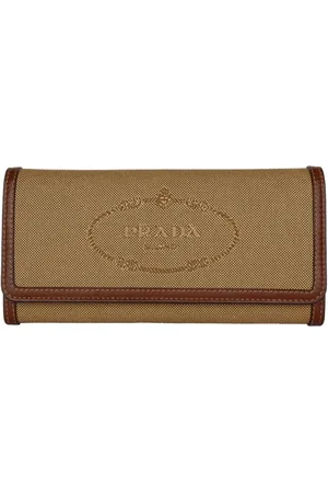 Prada Akcesoria, Kobieta, brązowy, ONE SIZE, Luksusowy Portfel z Klapką z Logo Jacquard