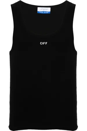 OFF-WHITE Koszulki, Mężczyzna, Czarny, XL, Bawełna, Top z Prążkowanej Dzianiny z Nadrukiem Logo