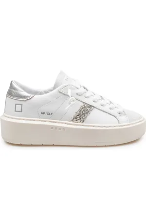 D.A.T.E. Buty, Kobieta, Biały, 37 EU, Zamsz, Białe skórzane trampki z srebrnymi detalami