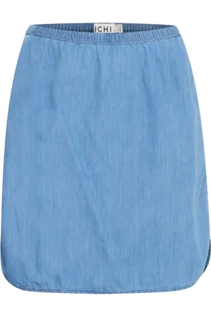 Ichi Spódnice, Kobieta, Niebieski, M, Denim, Jasnoniebieska Spódnica z Denimu Chambray