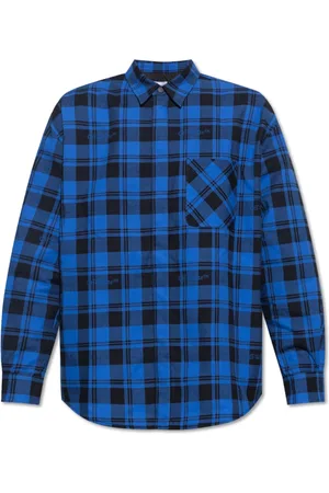 OFF-WHITE Koszule, Mężczyzna, Niebieski, L, Bawełna, Koszula w kratę
