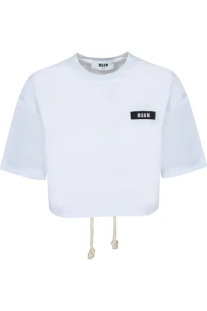 Msgm Koszulki, Kobieta, Biały, XS, Biała Crop T-shirt z Odważnym Logo