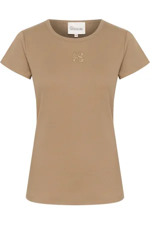 My Essential Wardrobe Koszulki, Kobieta, Beżowy, XL, Bawełna, Sepia Tint Tee Top Krótki Rękaw