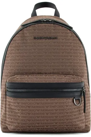Emporio Armani Torebki, Mężczyzna, brązowy, ONE SIZE, Bawełna, Plecak z nadrukiem Jacquard Brązowy Czarny