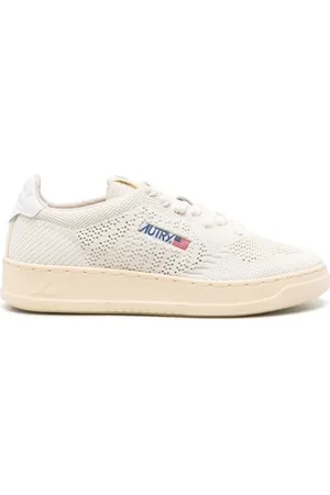 Autry Buty, Mężczyzna, Beżowy, 41 EU, Białe Dziane Sneakersy z Logo