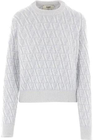 Fendi Swetry, Kobieta, Niebieski, S, Kaszmir, Niebieski Sweter z Diagonalnym FF