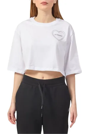 John Richmond Koszulki, Kobieta, Biały, S, Cropped Fit Heart Print T-Shirt