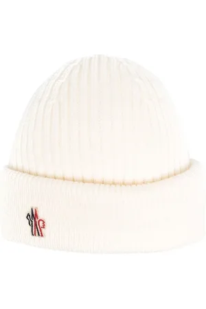 Moncler Akcesoria, Kobieta, Beżowy, ONE SIZE, Wełniana Czapka w Niebieskim