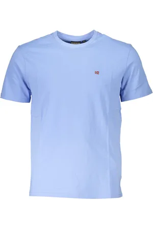 Napapijri Koszulki, Mężczyzna, Niebieski, L, Niebieski T-shirt z Krótkim Rękawem z Haftem Logo