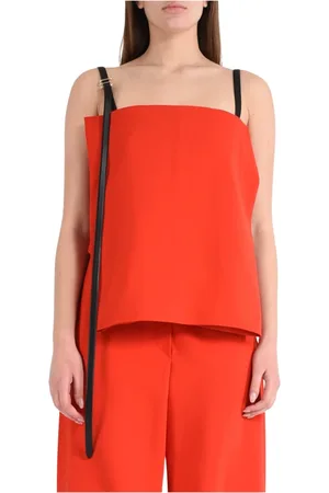 Sportmax Koszulki, Kobieta, Czerwony, XS, Krótki top z bocznymi rozporkami