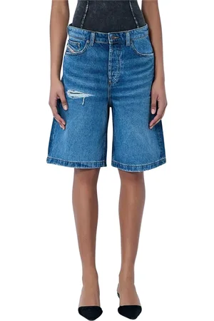 Diesel Szorty, Kobieta, Niebieski, W30, Zniszczone Szorty Jeansyowe