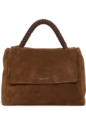Orciani Torebki, Kobieta, brązowy, ONE SIZE, Skóra, Sveva M Suede Leather Woven Handle Shoulder Bag