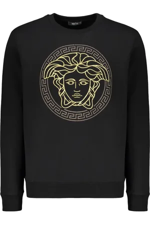 VERSACE Bluzy, Mężczyzna, Czarny, L, Haftowany bawełniany sweter z ściągaczami