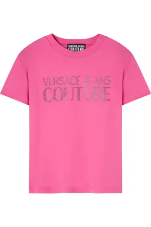 VERSACE Koszulki, Kobieta, Różowy, L, Różowa Koszulka z Krótkim Rękawem