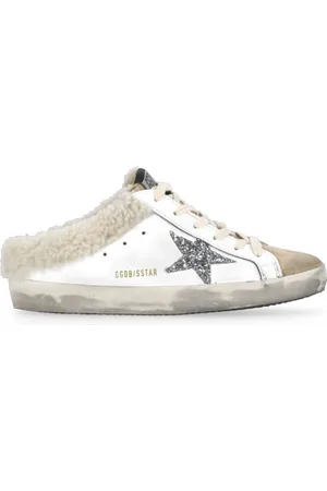 Golden Goose Buty, Kobieta, Biały, 39 EU, Zamsz, Białe skórzane sandały z detalami z owczej wełny