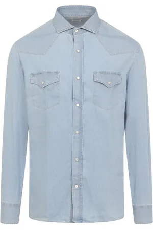 Brunello Cucinelli Koszule, Mężczyzna, Niebieski, L, Denim, Niebieska Koszula dla Mężczyzn Ss 25
