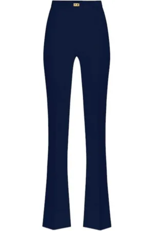 Elisabetta Franchi Spodnie, Kobieta, Niebieski, S, Niebieskie Spodnie Dzwony z Logo