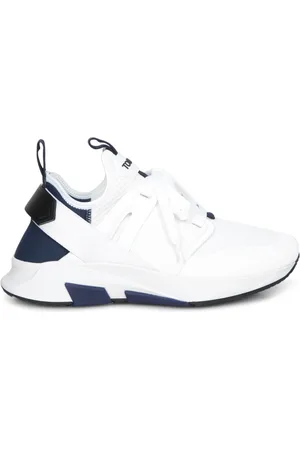Tom Ford Buty, Mężczyzna, Biały, 41 EU, Bawełna, Białe Sneakersy z Niebieskimi Akcentami