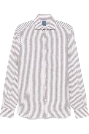 BARBA Koszule, Mężczyzna, brązowy, 3XL, Koszula w Pionowe Paski z Długim Rękawem