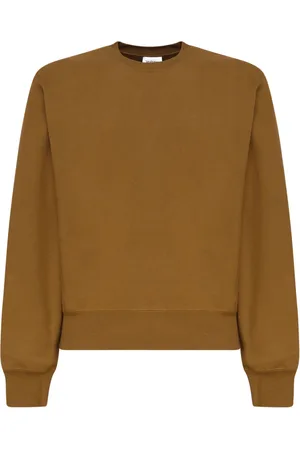 Saint Laurent Bluzy, Mężczyzna, brązowy, M, Brązowy Sweter z dekoltem typu Crewneck i haftem Cassandre