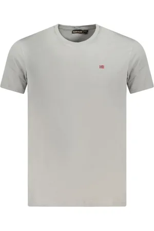 Napapijri Koszulki, Mężczyzna, Szary, L, Haftowany T-shirt z okrągłym dekoltem