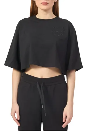 John Richmond Koszulki, Kobieta, Czarny, XS, Cropped Fit Heart T-Shirt Czarny