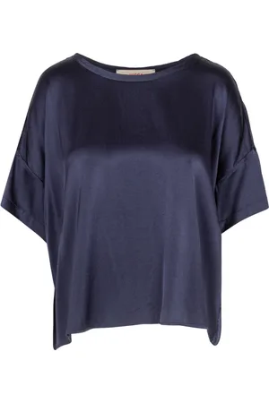 Jucca Bluzki, Kobieta, Niebieski, S, Jedwabny Tshirt z Okrągłym Dekoltem