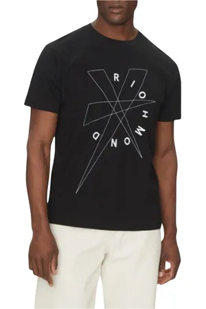 John Richmond Koszulki, Mężczyzna, Czarny, XL, Męska T-Shirt Czarny Okrągły Dekolt Druk