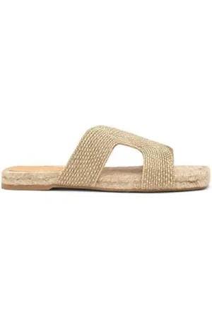 Castaner Buty, Kobieta, Żółty, 41 EU, Rayon, Płaskie Sandały z Plecioną Jutą Złoto