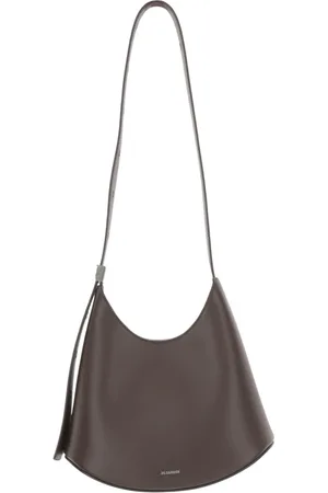 Jil Sander Torebki, Kobieta, brązowy, ONE SIZE, Zakrzywiona Skórzana Torba na Ramię Ciemnobrązowa