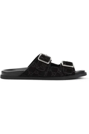 Gucci Buty, Mężczyzna, Czarny, 42 1/2 EU, Zamsz, Czarne Sandały zamszowe dla Mężczyzn