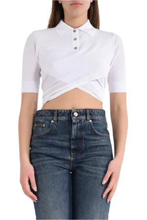Sportmax Koszulki, Kobieta, Biały, S, Bawełna, Bawełniany polo z metalowymi guzikami