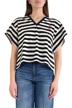 Dondup Bluzki, Kobieta, Wielobarwność, XS, Paski V-neck Jersey T-shirt