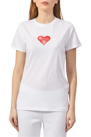 John Richmond Koszulki, Kobieta, Biały, XS, Biały T-shirt z nadrukiem serca dla kobiet