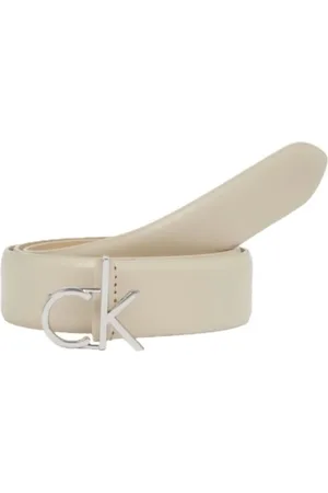Calvin Klein Akcesoria, Kobieta, Beżowy, 80 CM, Skóra, Elegancki Skórzany Pasek z Klamrą
