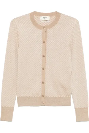 Fendi Swetry, Kobieta, Beżowy, S, Ikoniczny Sweter z motywem Micro FF