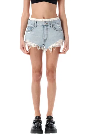 Alexander Wang Szorty, Kobieta, Niebieski, W27, Zniszczone jeansowe mini szorty z koronkowym wykończeniem